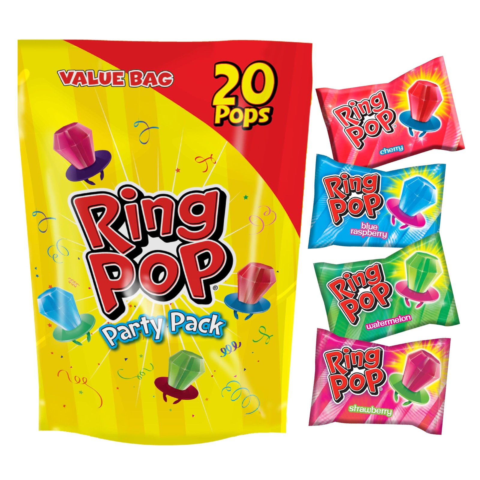 Ring Pop Lollipops - Bulk Candy Individually Wrapped 20 Count Bag, Multi