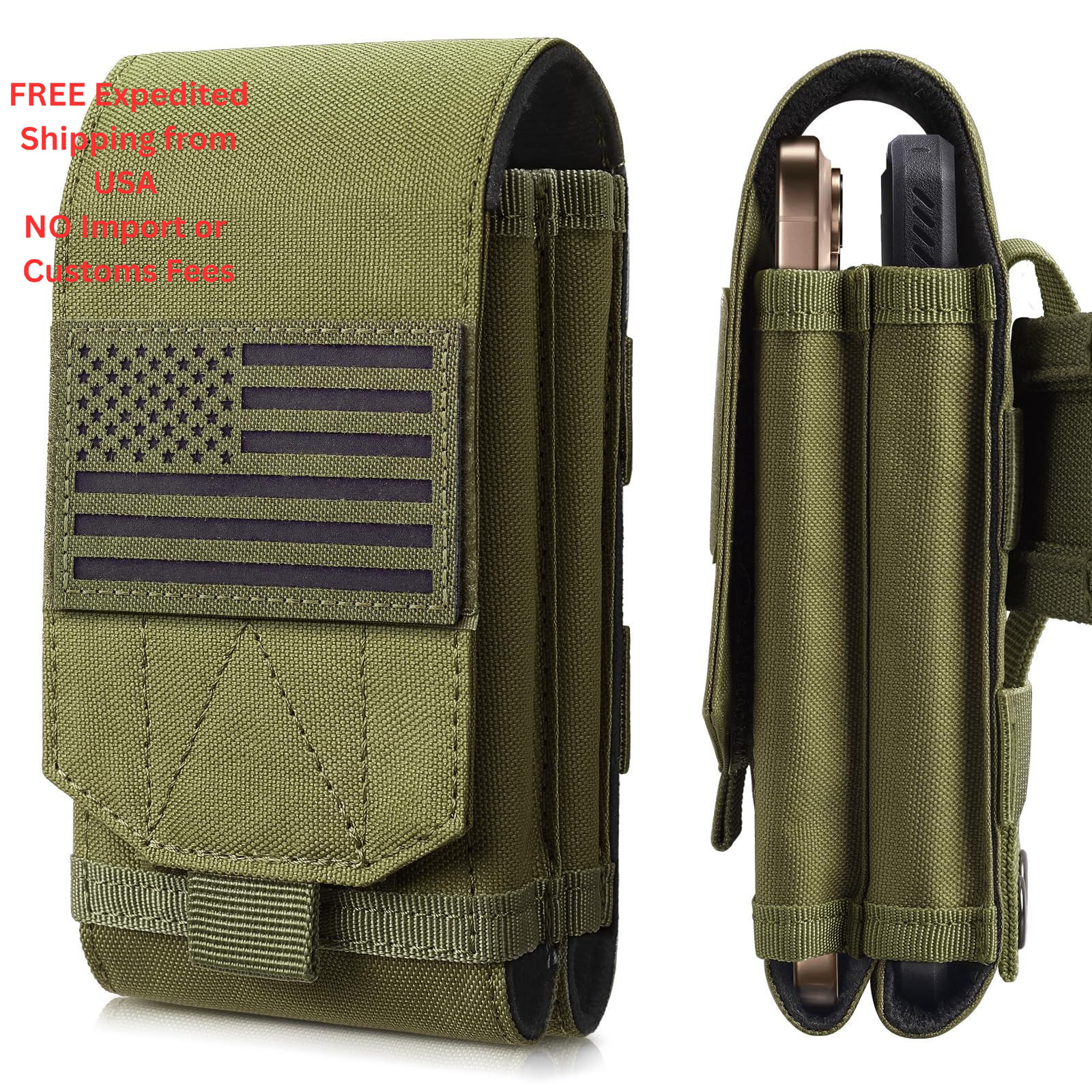 Molle Phone Pouch Tactical Holster Universal Dual Cell FREE SIZE, Army Green