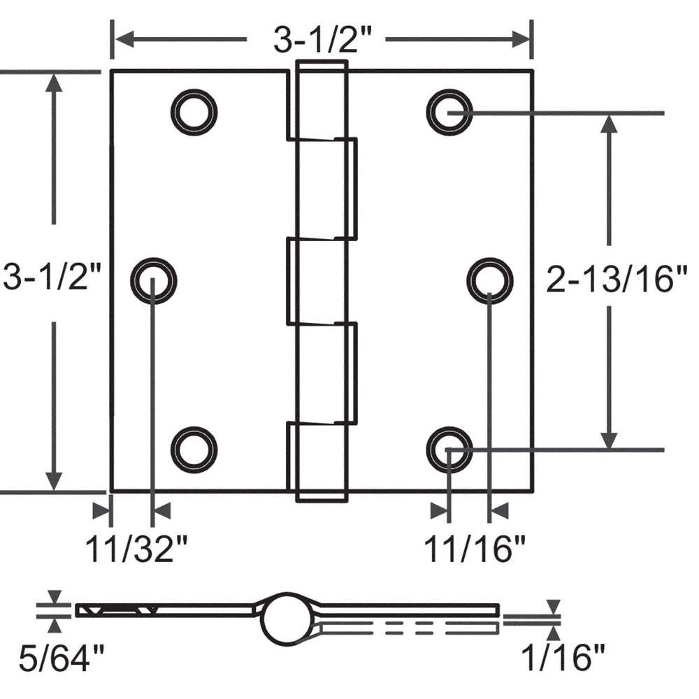 GRAINGER APPROVED 56-263SBRS Butt Hinge,Steel,100.0 lb Load Cap.,PR 451K10