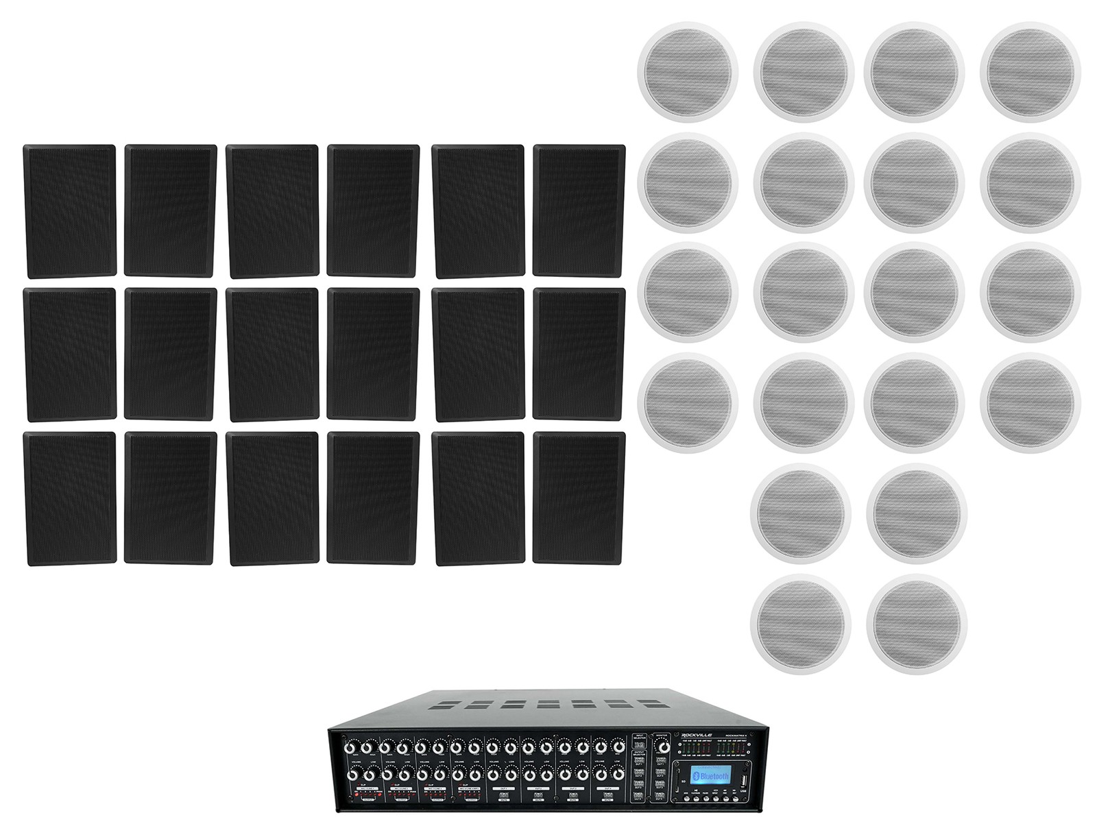 Rockville 4-Zone Matrix Amp+20) 6" White Ceiling+18) Wall Speakers 4 Restaurant