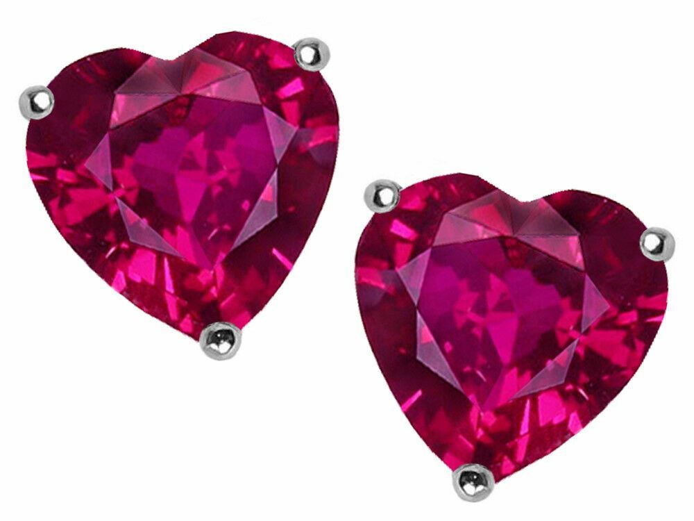 1 ct. Beautiful Ruby Heart Stud Earrings in Solid Sterling Silver