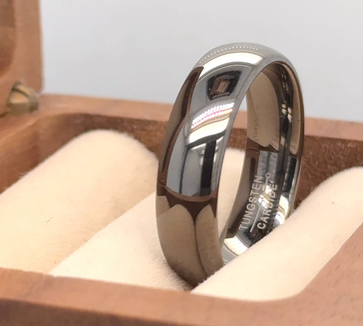 6mm Domed Gray Tungsten Band Comfort Fit Elegant Ring For Christmas Gifts