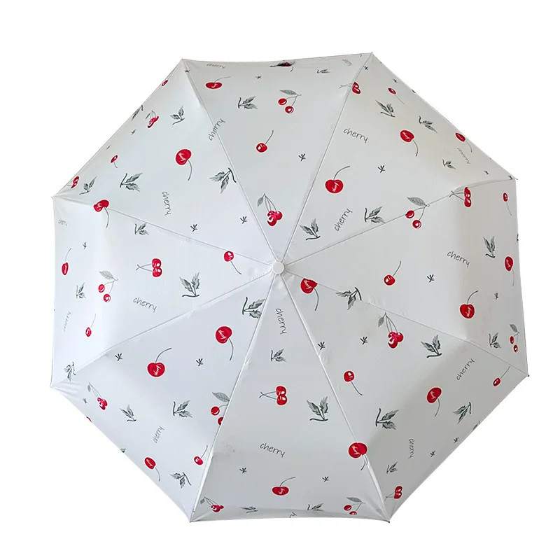 Double layered windproof umbrella with cherry pattern, compact and portable, sun