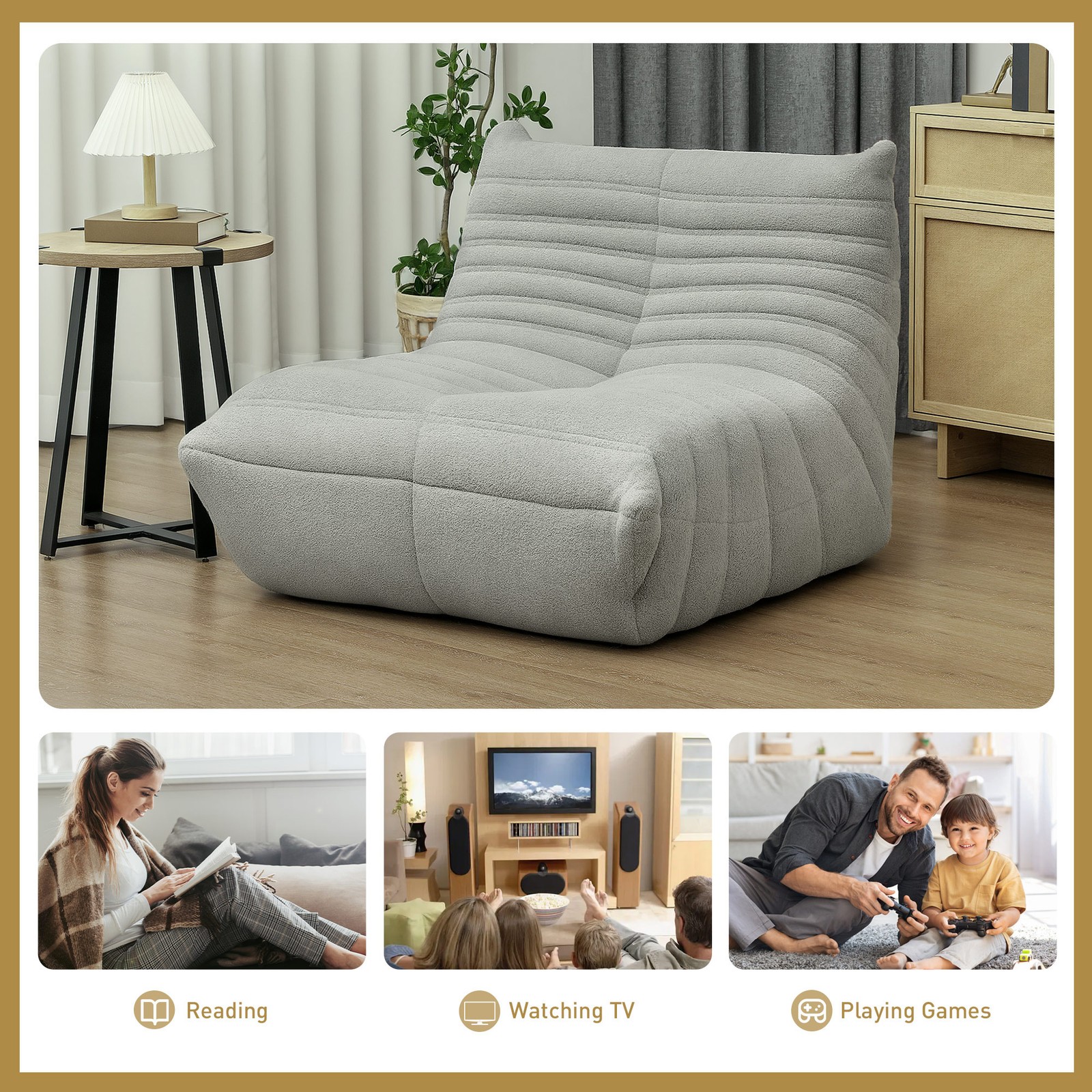 Bean Bag Chair For Adults, Giant Fireside Chair, Bean Bag Sofa With High Density