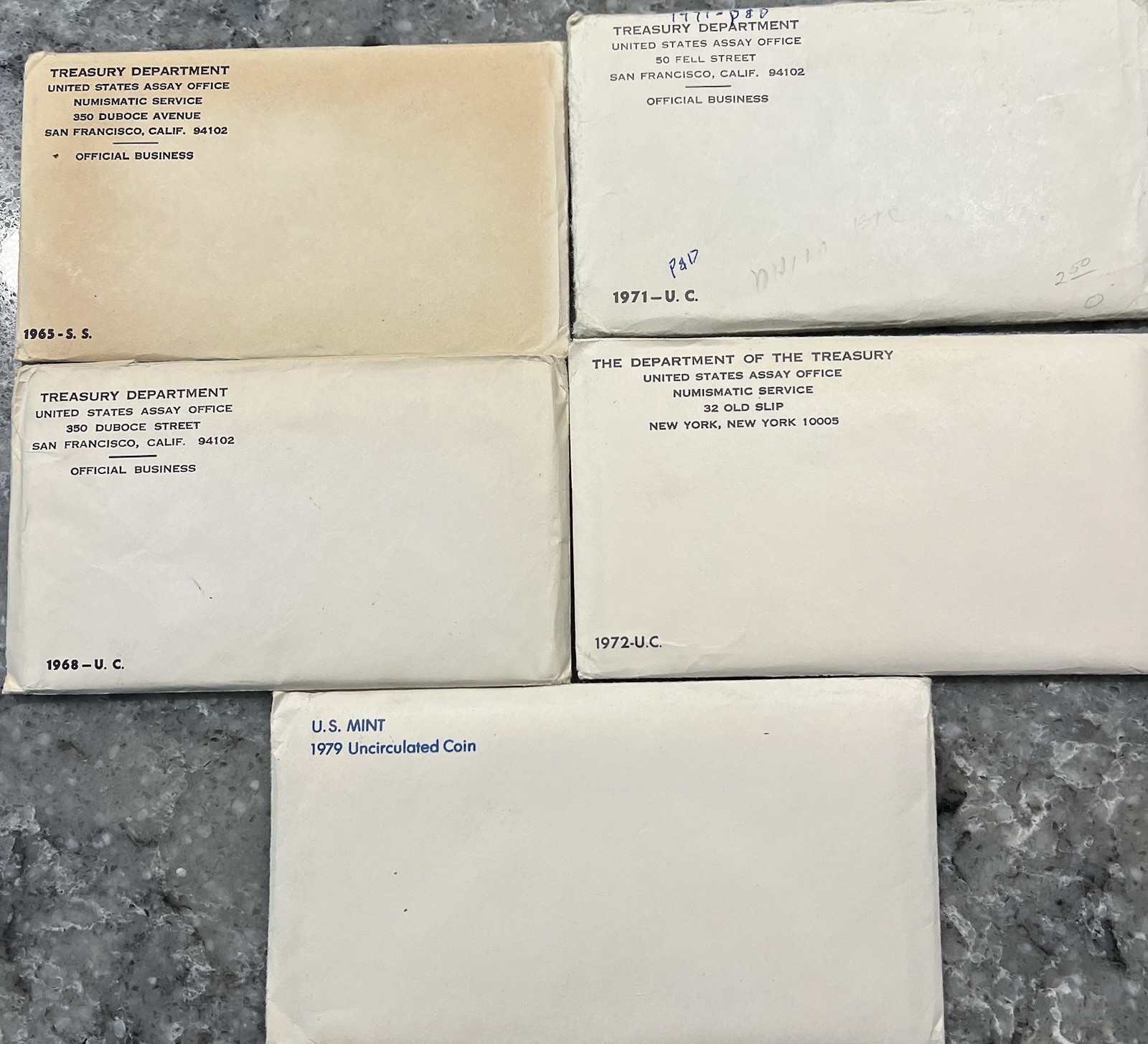 U.S. Mint Sets P & D Uncirculated OGP Envelope Lot of (5) Annual Sets