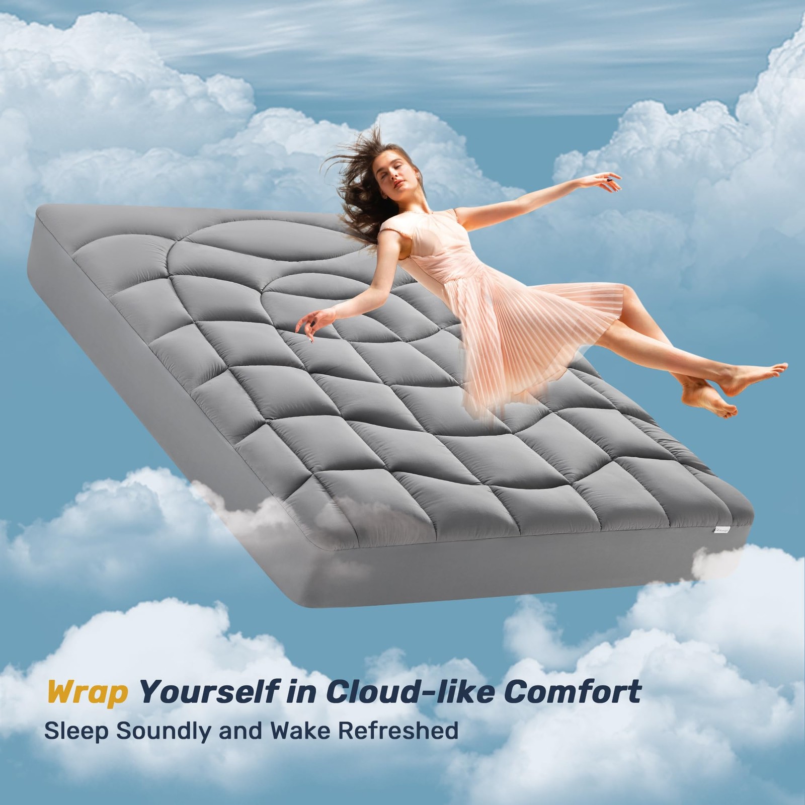 Unikome Waterproof Mattress Pad Queen Size, Ergonomic Quilted Queen, Grey