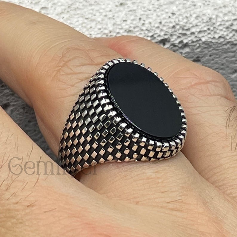 Solid 925 Sterling Silver Black Onyx Natural Gemstone Men's Ring All Size