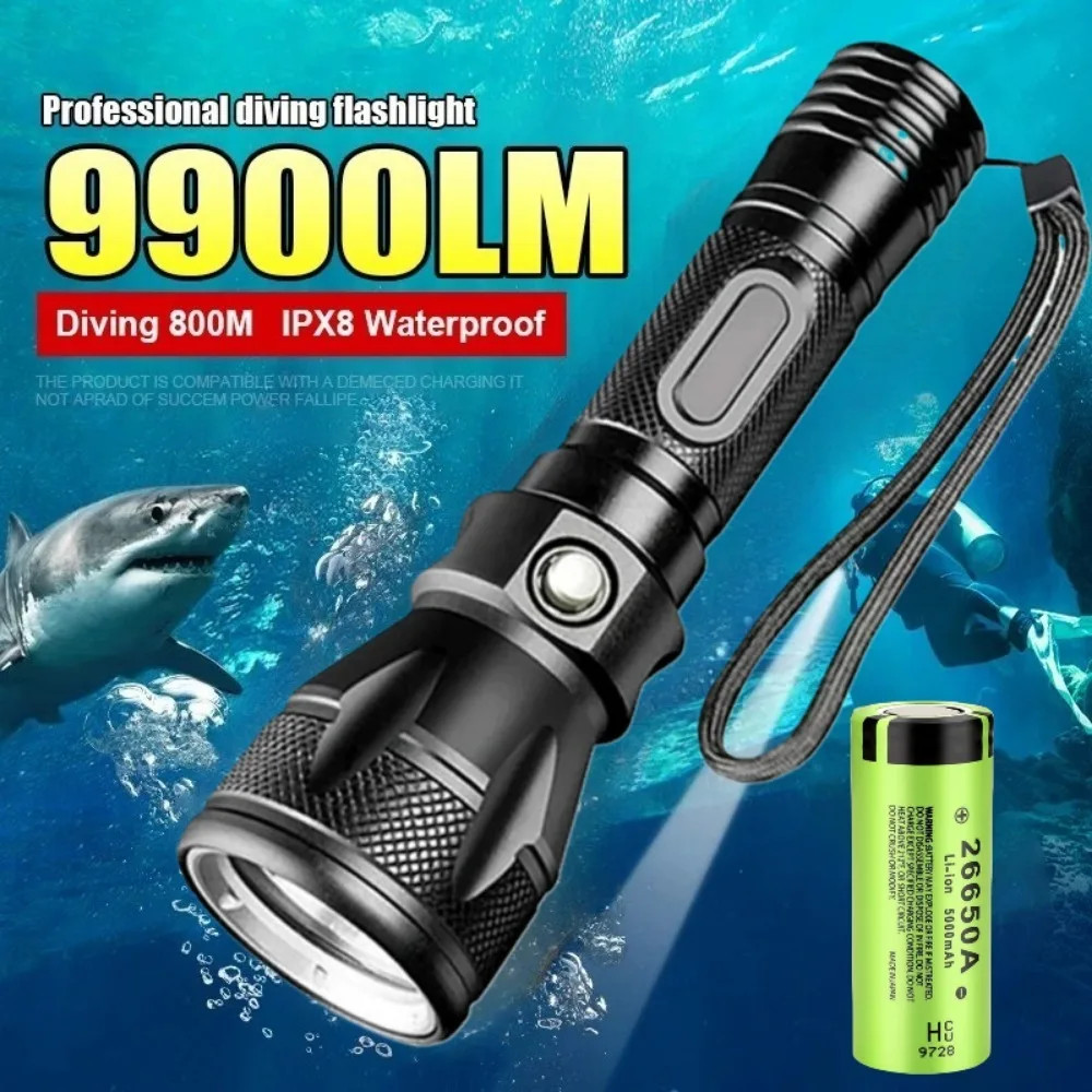 Diving Flashlight Scuba Dive Torch Waterproof with Hand Rope for Underwater Work