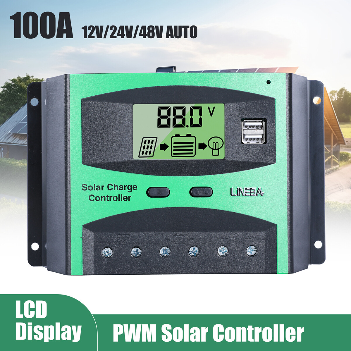 12V/24V/48V 30/60A/100A PWM Solar Charge Controller Car Panel Battery Regulator
