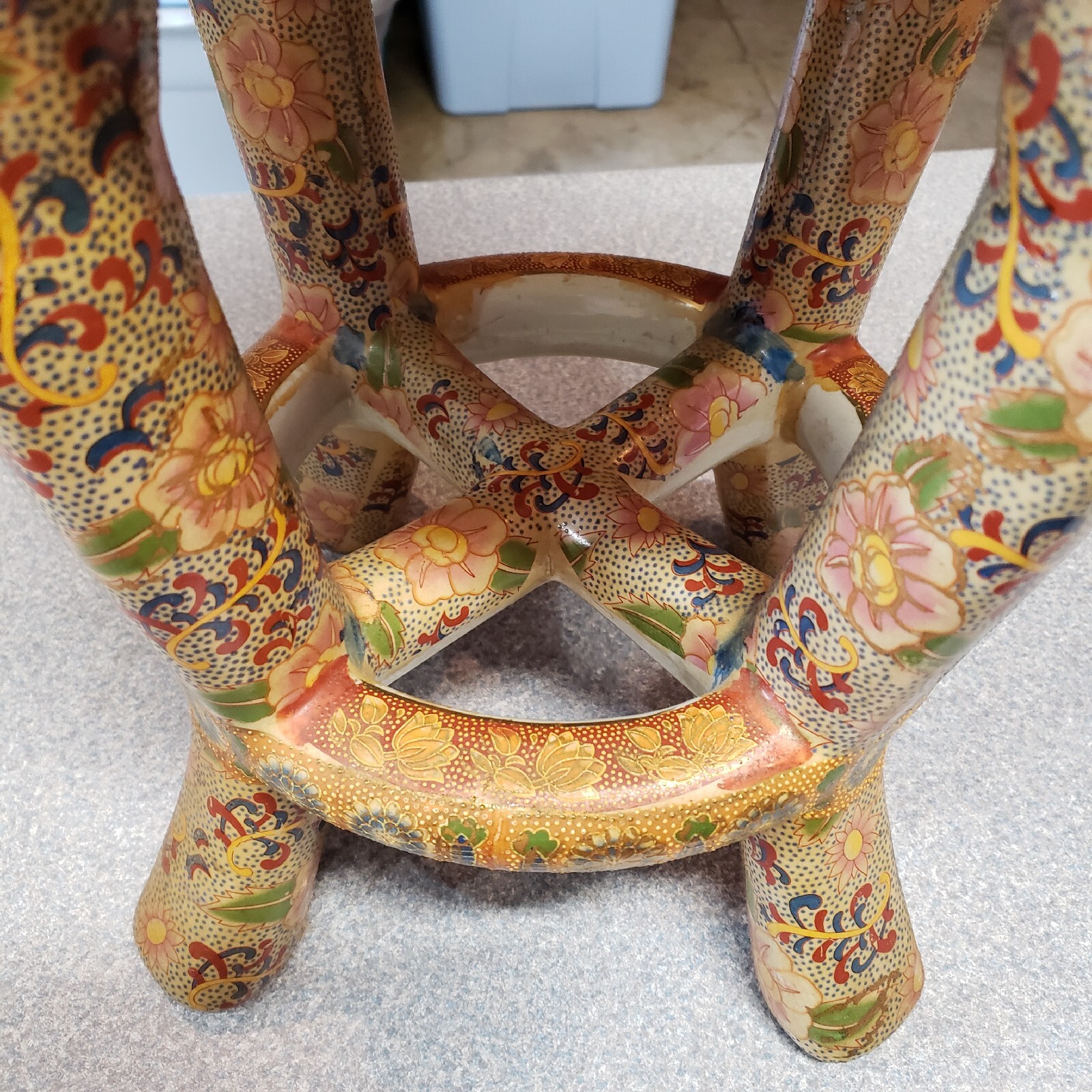 Hard to find - Vintage Regency Gilt Floral Ceramic Stool - Beautiful Piece!