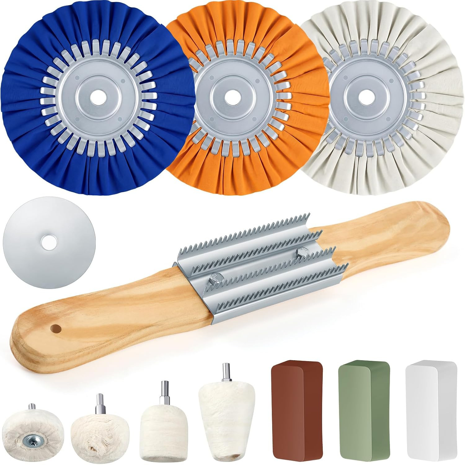 Liliful 12 Pcs 8" Airway Polishing Wheel Kit in Diameter 5/8", Metal Aluminum Bu