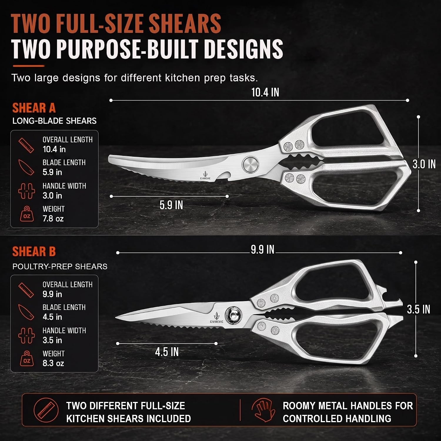 Heavy Duty Kitchen Shears for Bone Cutting, 2 Pack Ultra Sharp Poultry Scissors,