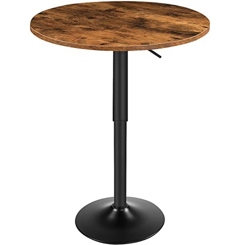 Bar Table, Height-Adjustable Round Pub Table 27-35.4 Inches 1 Rustic Brown