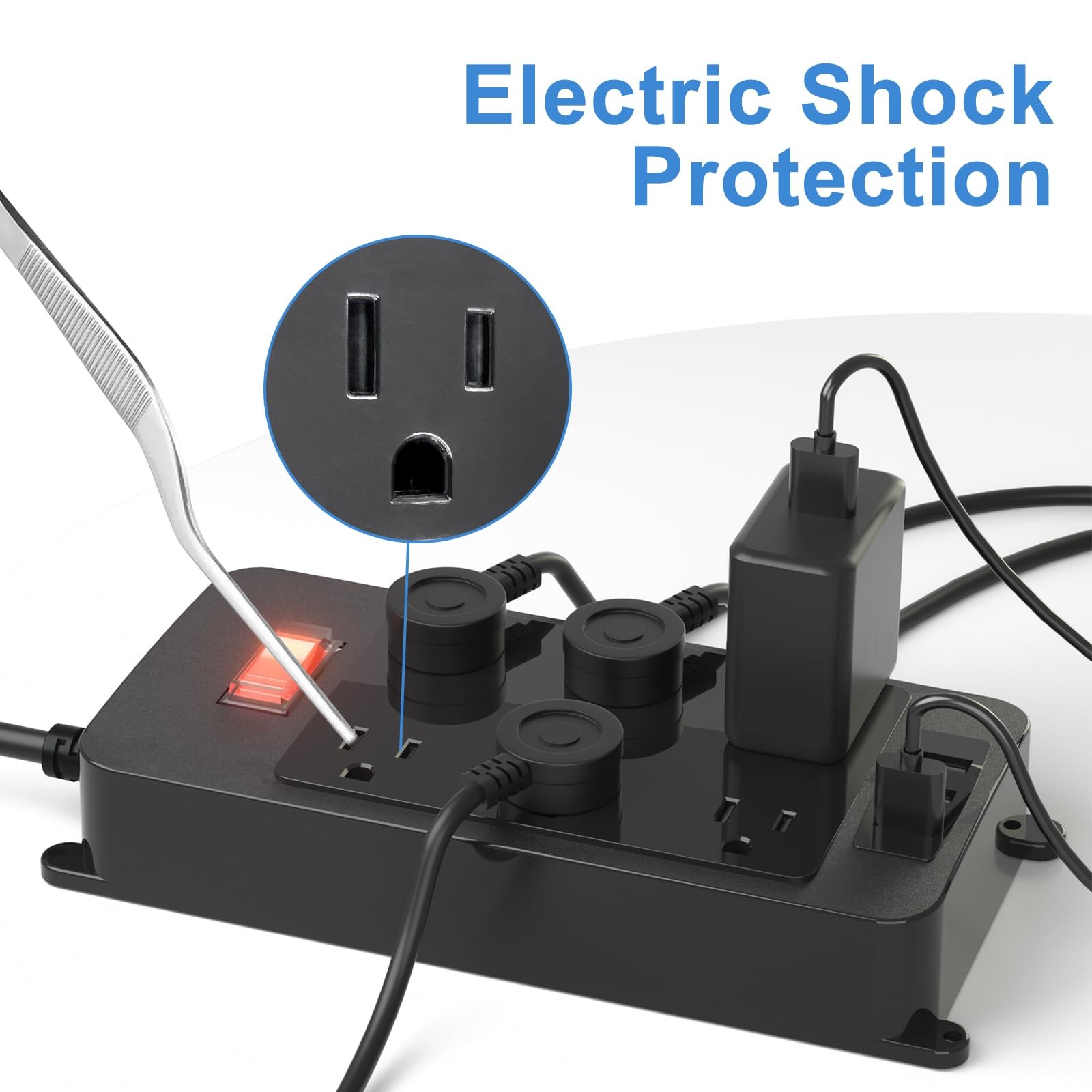 Outdoor Power Strip with USB C, Heavy Duty Waterpoof Surge Protector with 6 O...