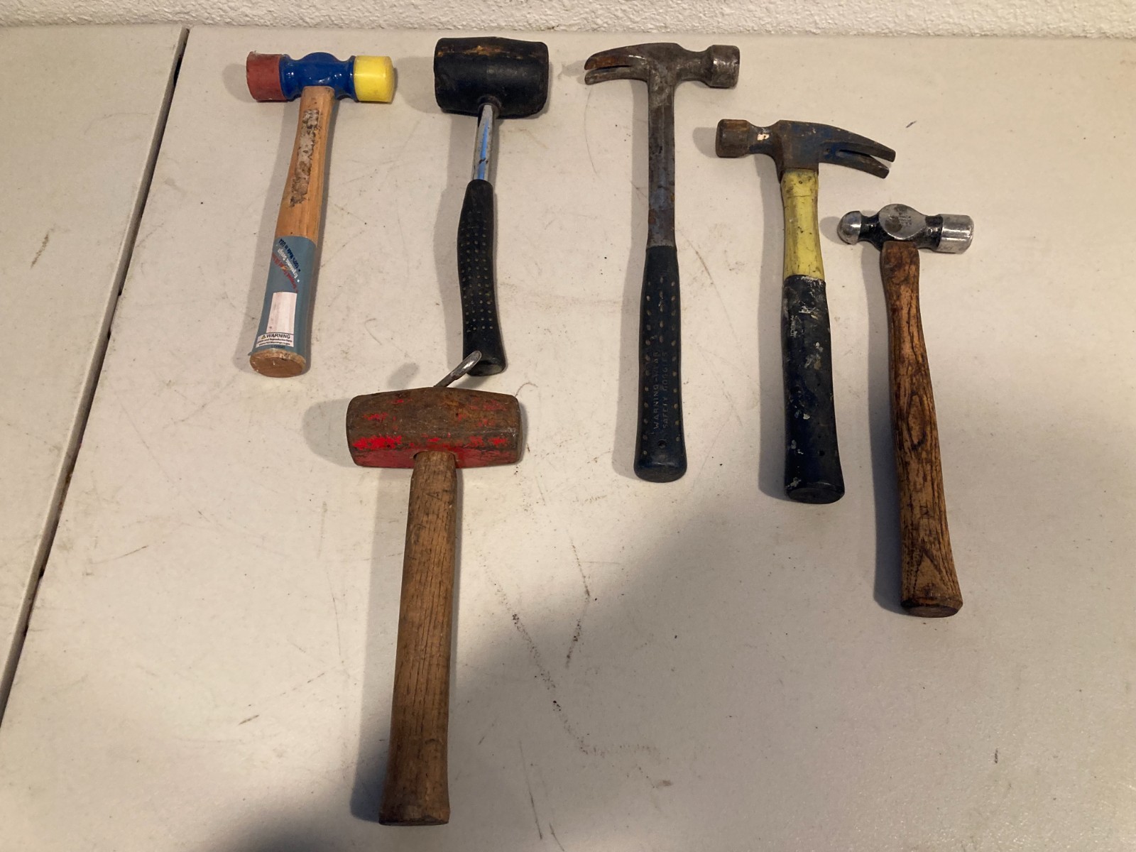 Lot of 6 Old Vintage Mixed Hammers, Assorted Straight Claw Hammers