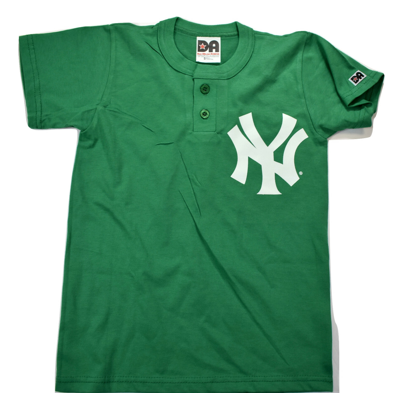 Don Alleson Youth Boys MLB Green New York Yankees Baseball Henley Shirt New S