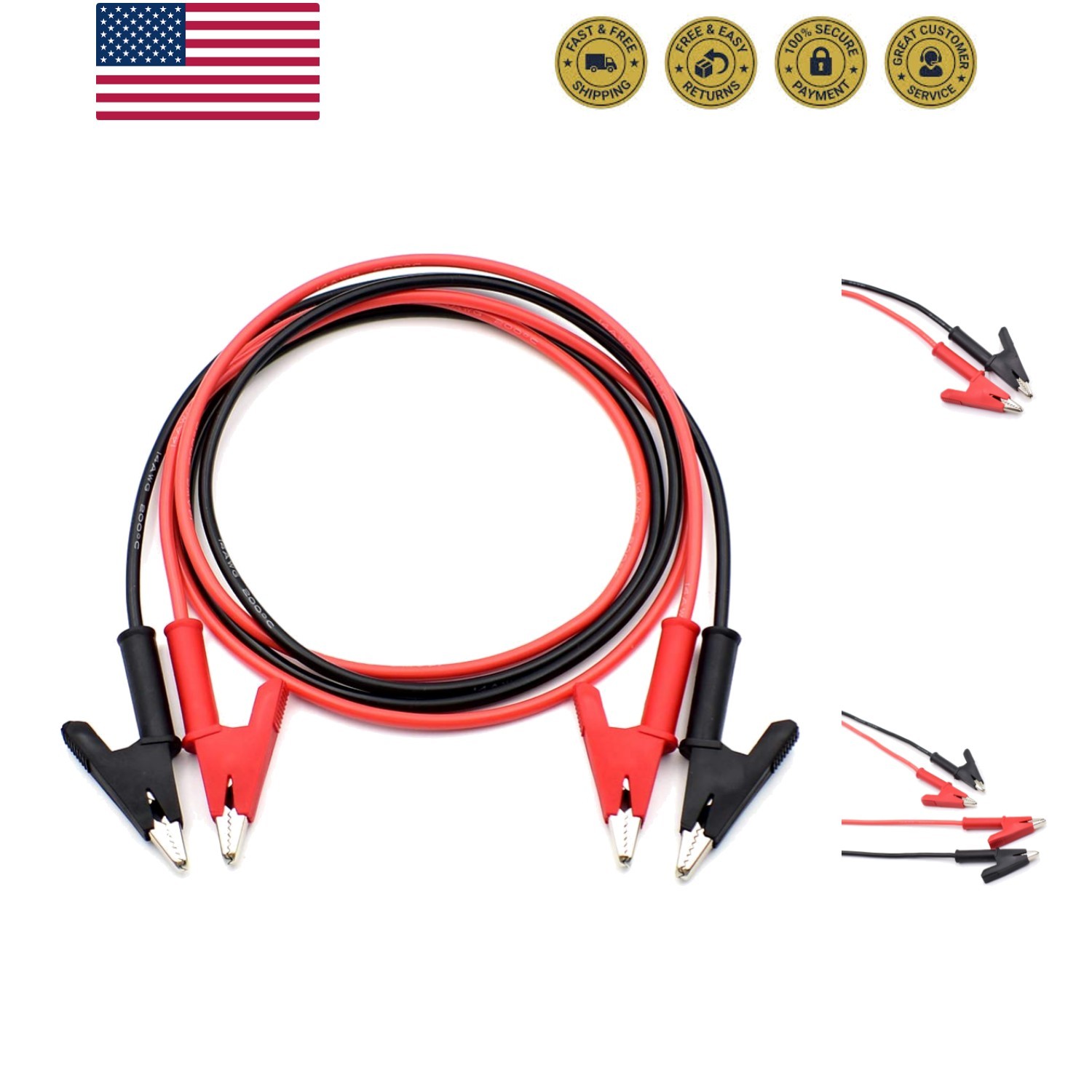14 Gauge Jumper Wires Alligator Clips to Alligator Clip Heavy Duty Silicone s...