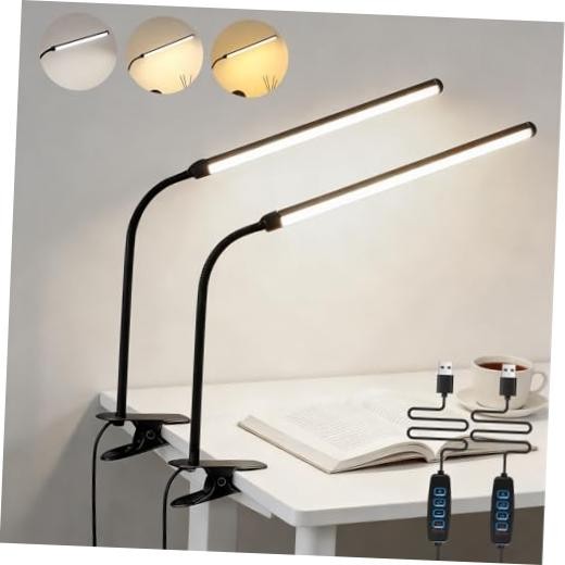 2 Pack LED Desk Lamp with Clamp,Eye-Friendly Clip on 12.2inch/2 pack Black