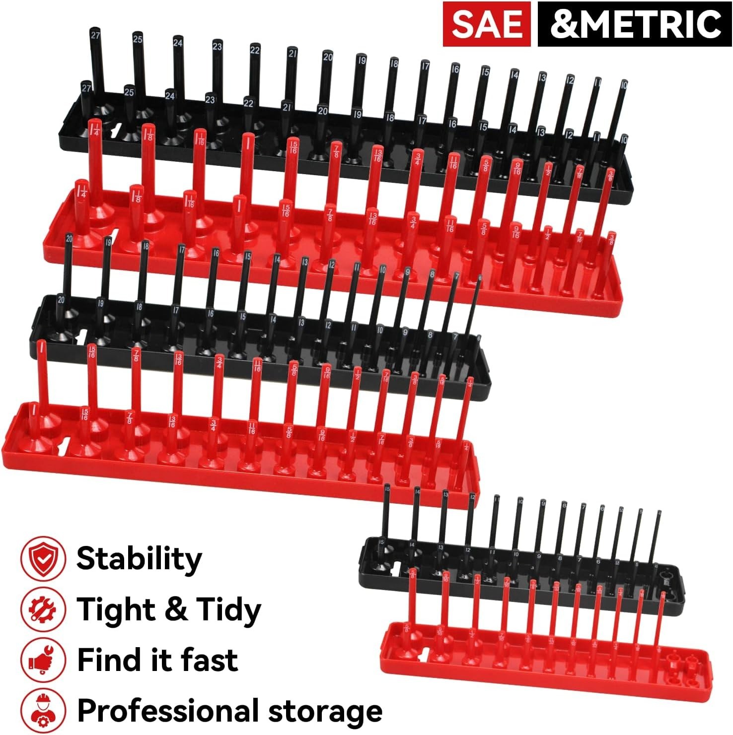 Comprehensive Socket Organizer Tray Set, 6PCS SAE & Metric