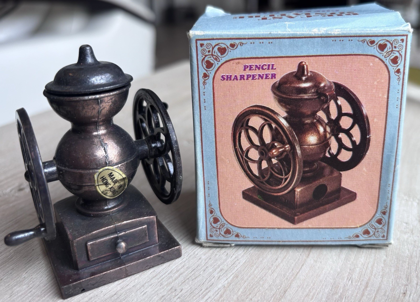 Vintage Coffee Grinder Pencil Sharpener Die-Cast Metal Miniature Box READ