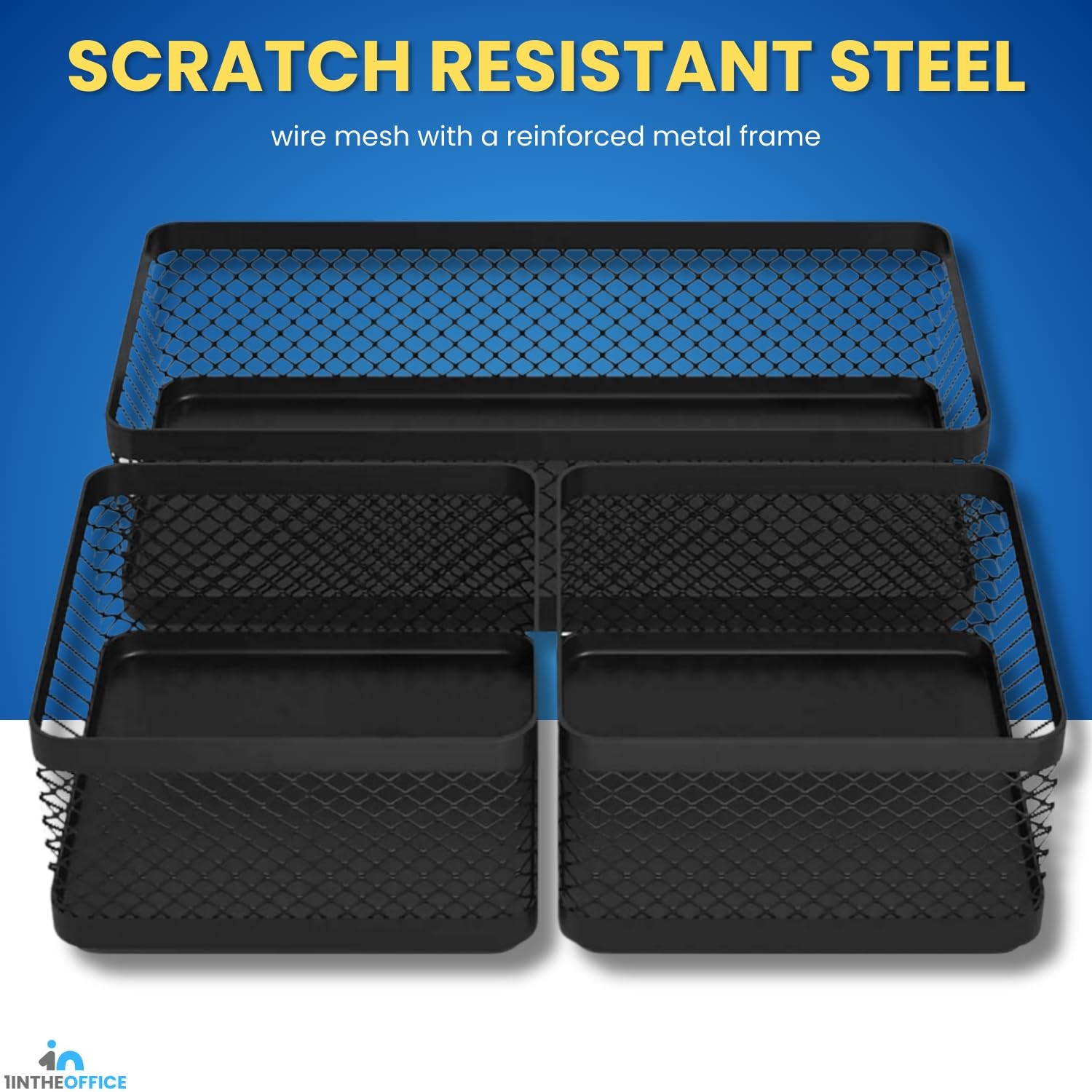 Mesh Collection Desk Drawer Organizer Tray 3 Compartment - Stackable, Matte B...