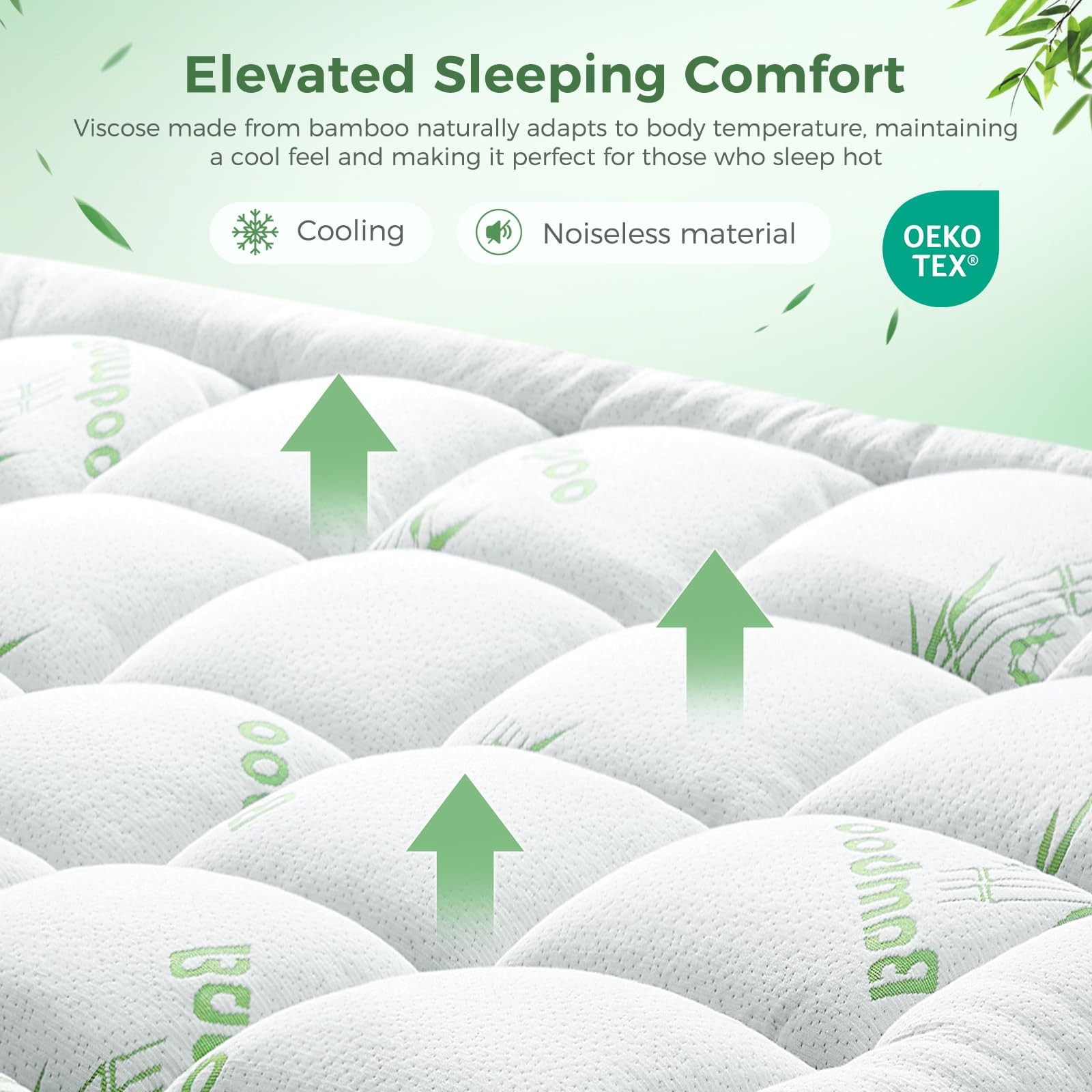 HYLEORY Mattress Topper - Thick Bamboo-Viscose Naturally Twin XL, Green