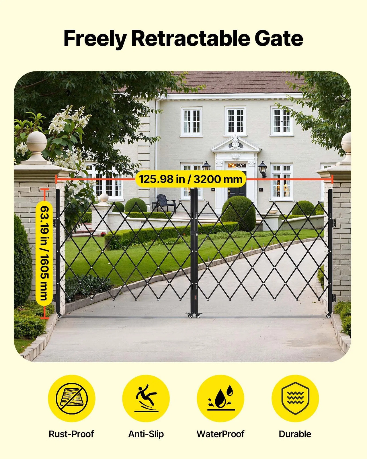 Double Folding Security Gate, Lockable Scissor Gate with 360?° Swivel Caster