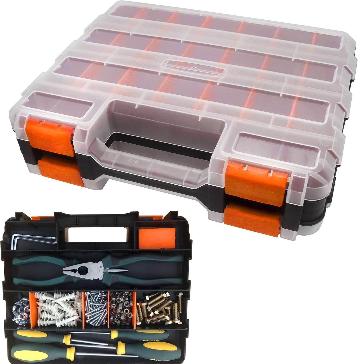 50-Compartment Small Parts Organizer Box with Removable Dividers, Orange