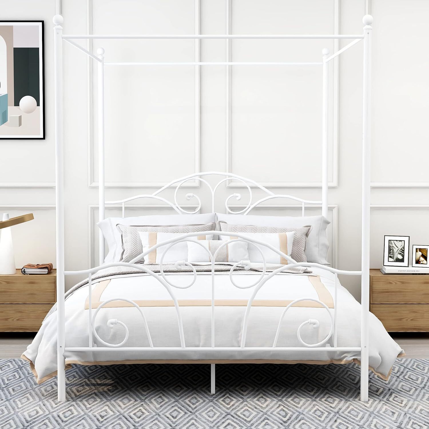 Industrial Metal Platform Canopy Bed Frame Full size with Easy Assembly