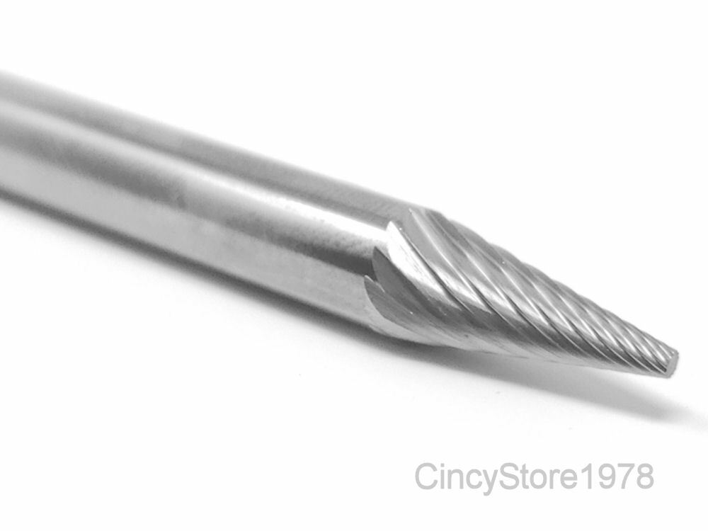 SM1S Cone Shape 1/4" Carbide Burr Bur Tool Die Grinder Bit 1/4" Shank NEW
