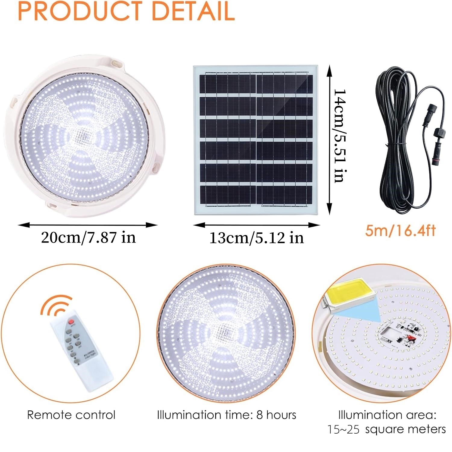 LED Ceiling Light Solar Panel Remote Control Pendant Lamp Indoor Corridor Garden