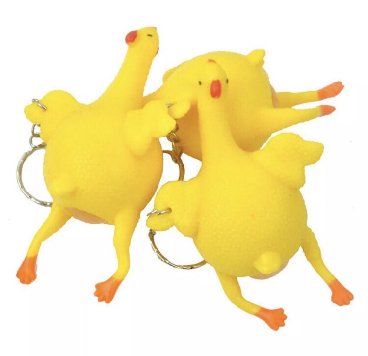 Egg Laying Chicken Squeezable Stress Keychain 2" Cute Toy