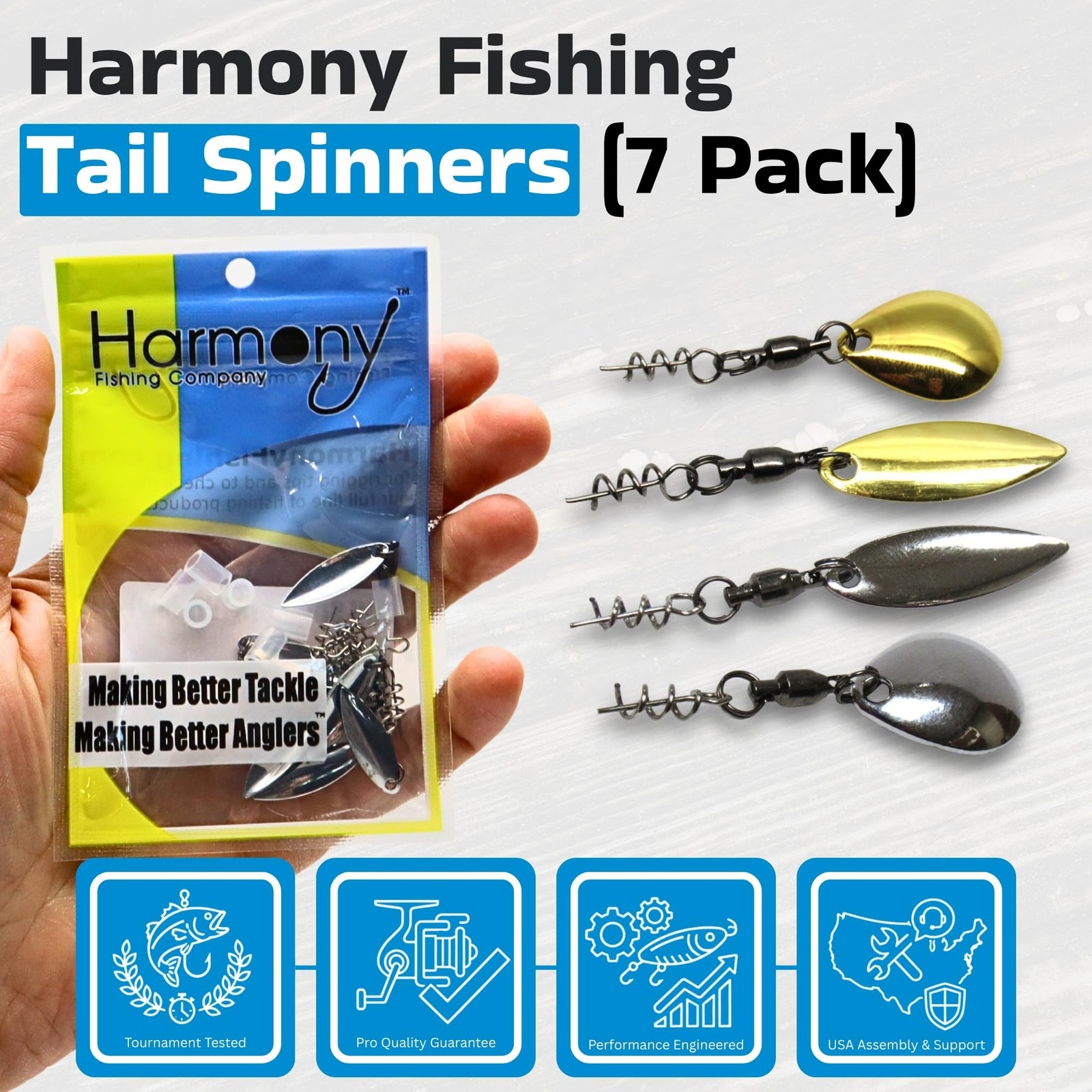 Harmony Fishing 7~Pack Tail Spinners Willow Blade Silver