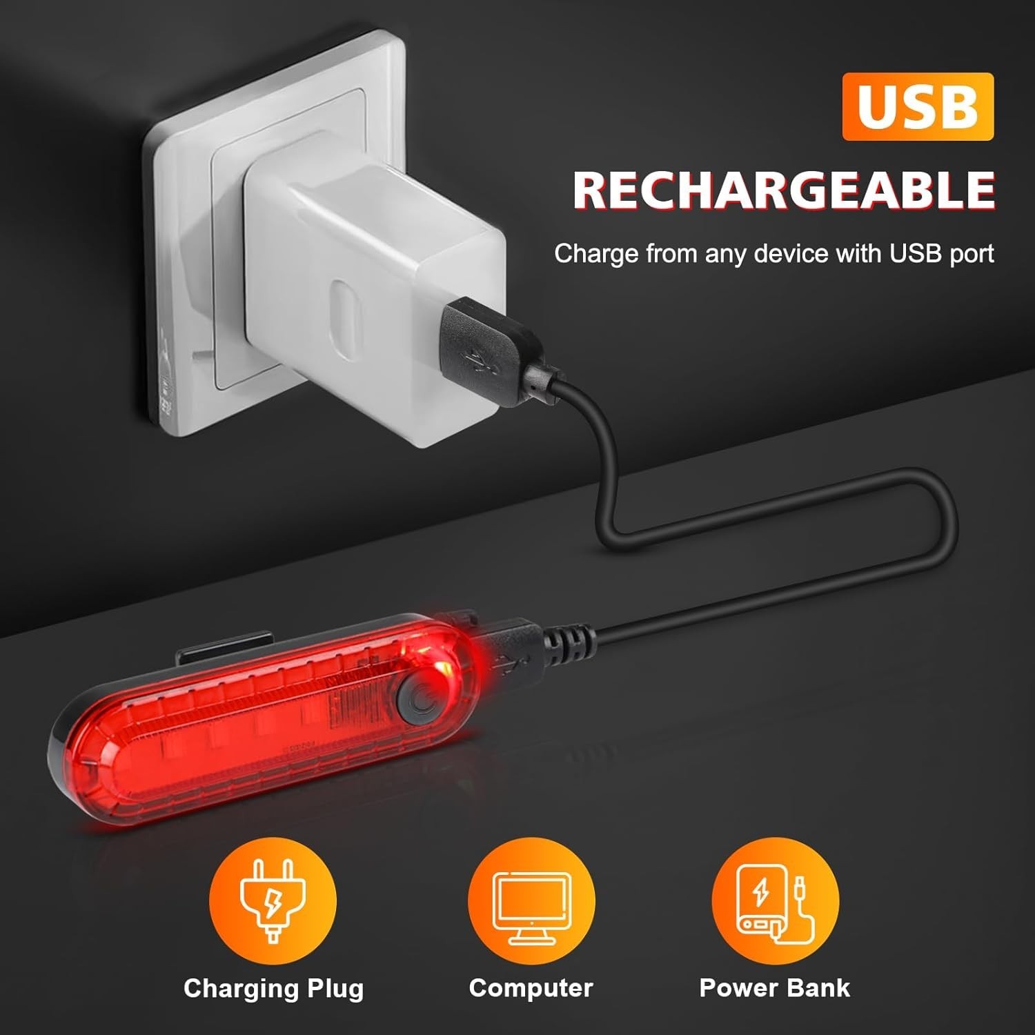 USB Rechargeable LED Bike Tail Lights 2 Pack Waterproof Multiple Modes Safe