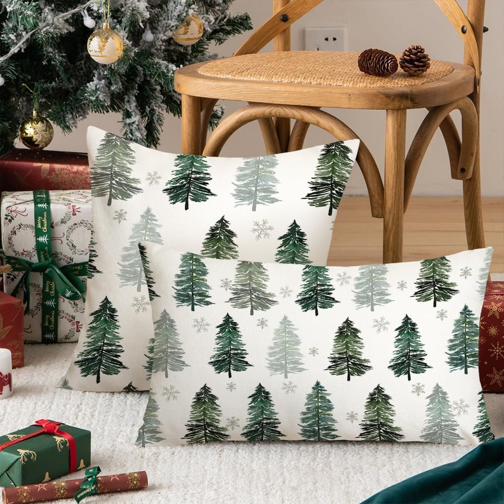 Christmas Pillow Cover 18X18 Inch Christmas Tree Snowflake Decoration Holiday Fa