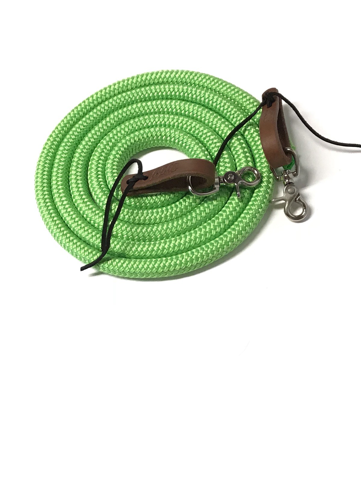 neon lime roping reins, yacht rope reins with water loops and trigger snaps