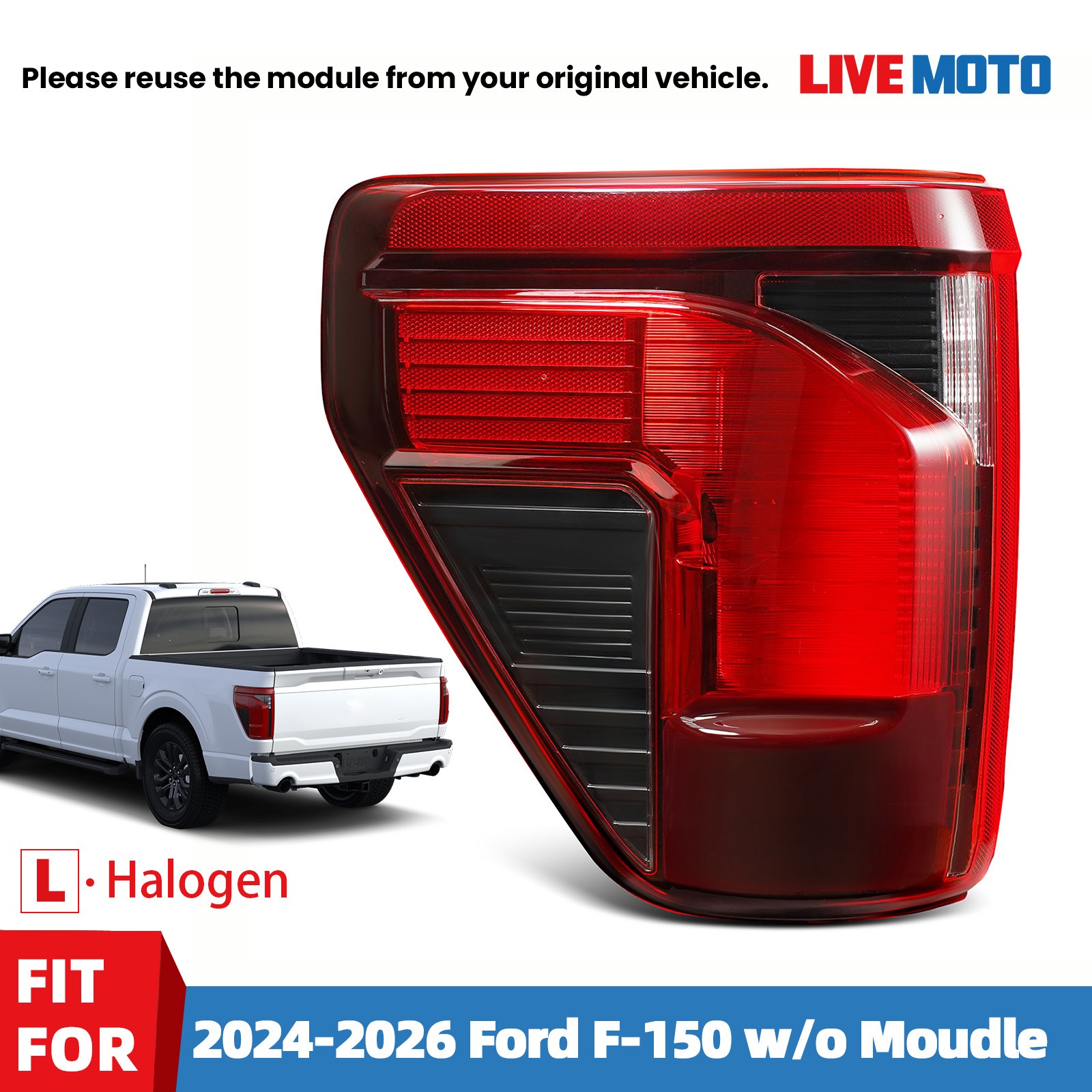 For 2024-2026 Ford F-150 Halogen Rear Tail Light w/ BSD Left Driver Side LH