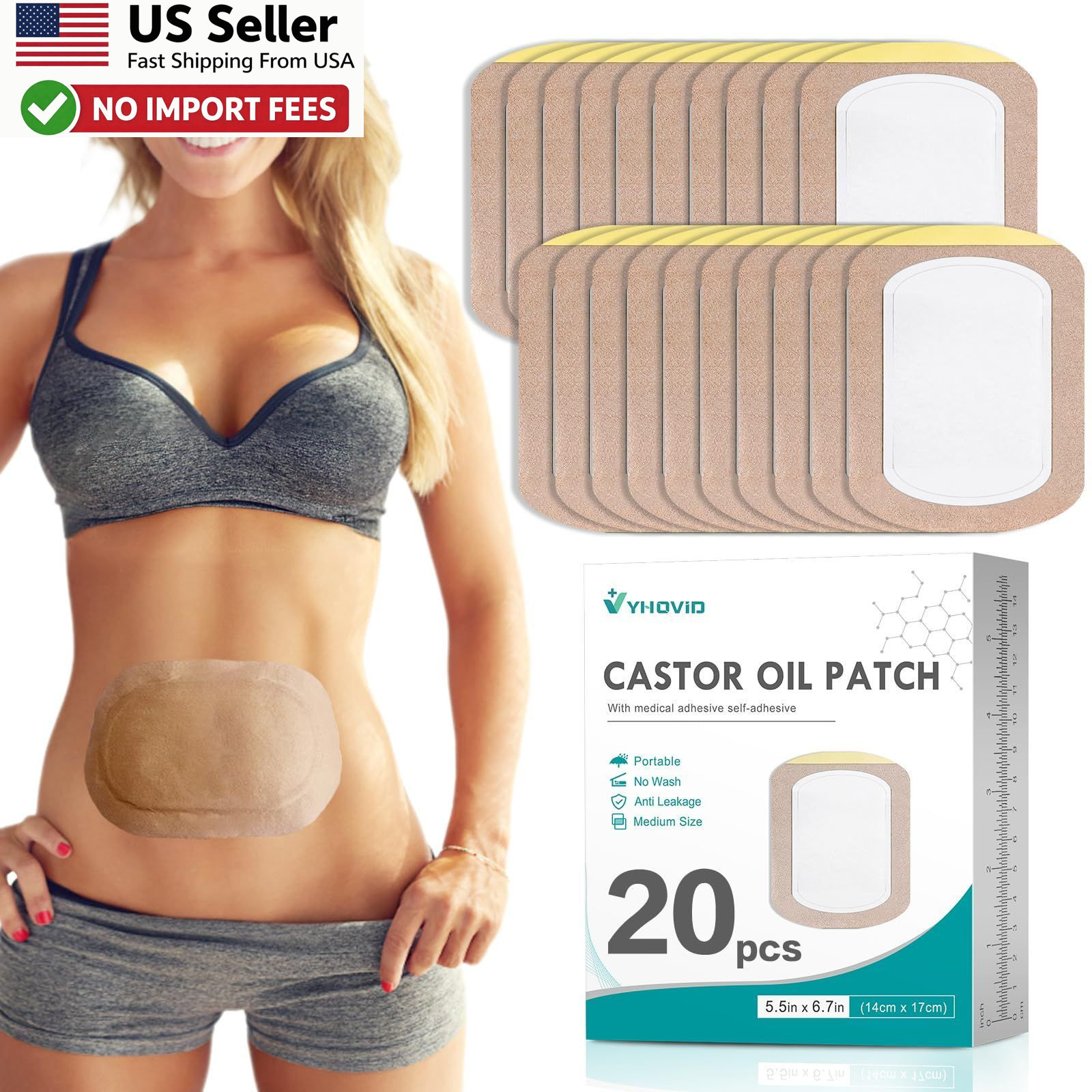 Organic Cotton Castor Oil Pack Wrap Disposable Self-Adhesive 20Pcs FROM USA