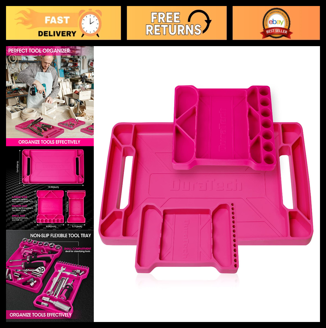 Flexible Silicone Tool Tray Set - Heat & Chemical Resistant Organizer for Mechan
