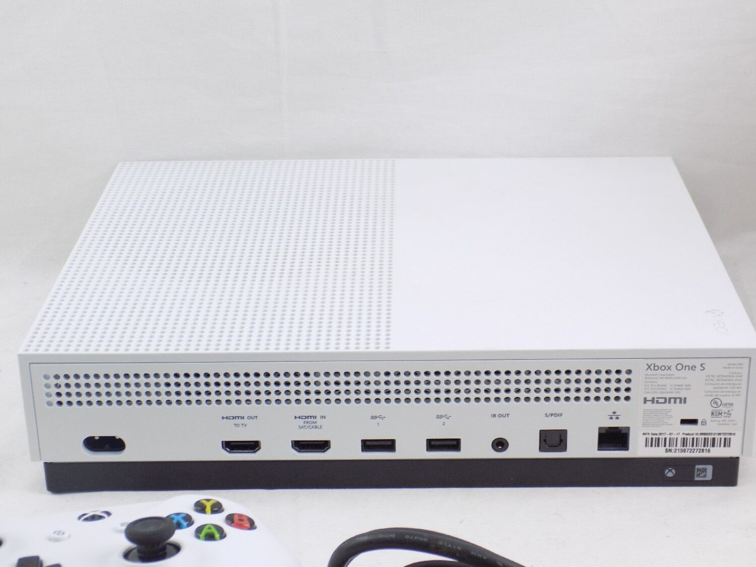 Xbox One S Console With Controller And Cables - Tested, Works!