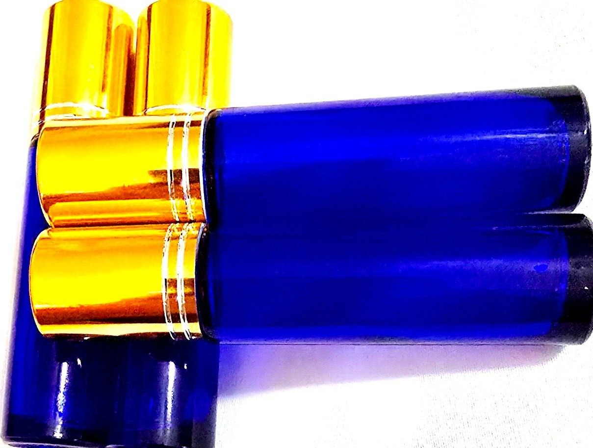 4pc Deep Blue Glass Essential Oil Roller Bottles with Mini Funnel
