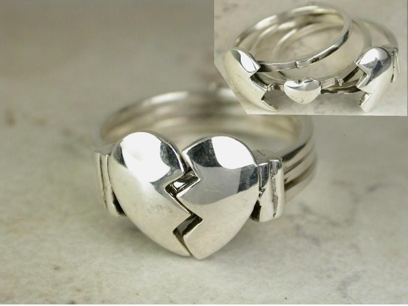 STERLING SILVER 3 PC. MOVABLE BROKEN HEART RING sz 7  style# r0527