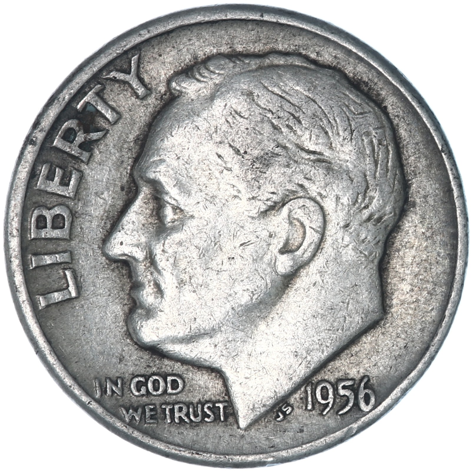 1956 (P) Roosevelt Dime 90% Silver Very Fine VF