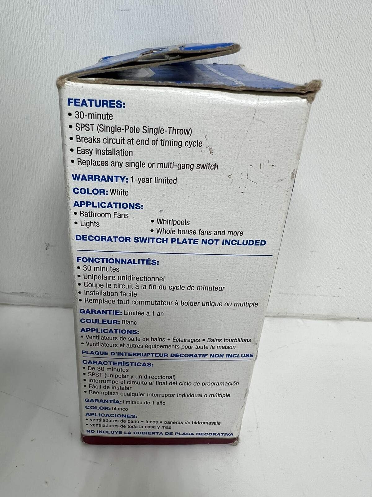 Intermatic SW30MWK 125V White Single Pole Spring Wound In-Wall Timer Switch