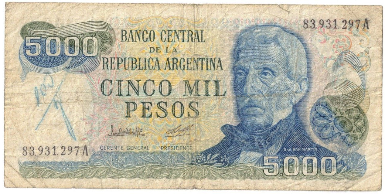 1977-1983 ND Argentina P-305 5000 Pesos Bank Note