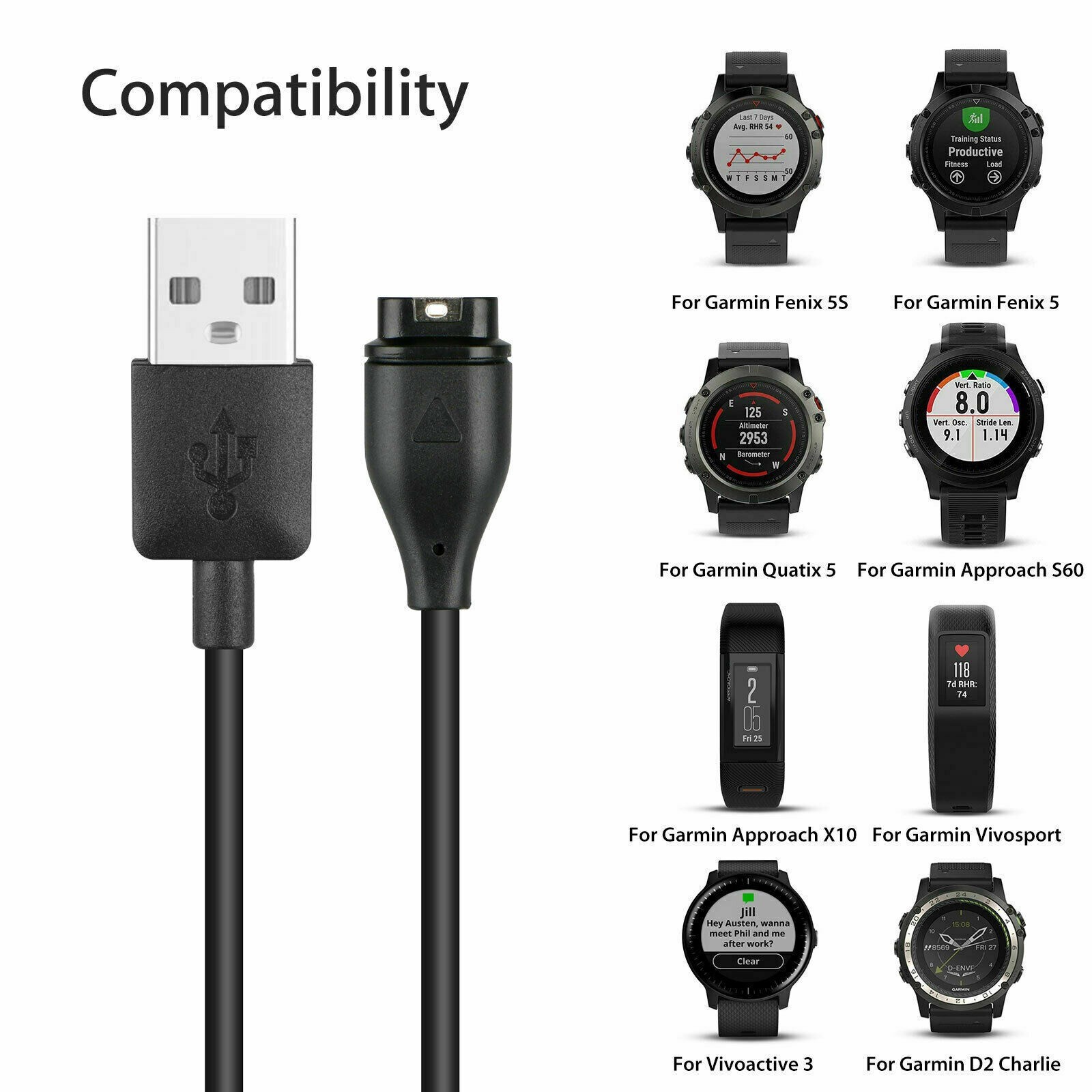 For Garmin Instinct Charger Replacement Charging Cable Cord USB