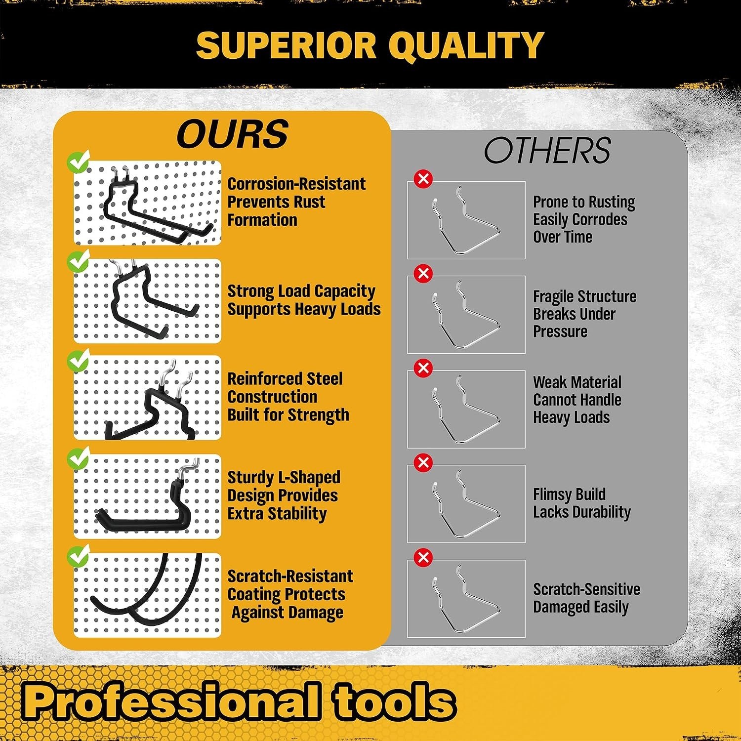 12-Piece Pegboard Hooks with Extension Straps, Heavy Duty Organizer Pegboard ...