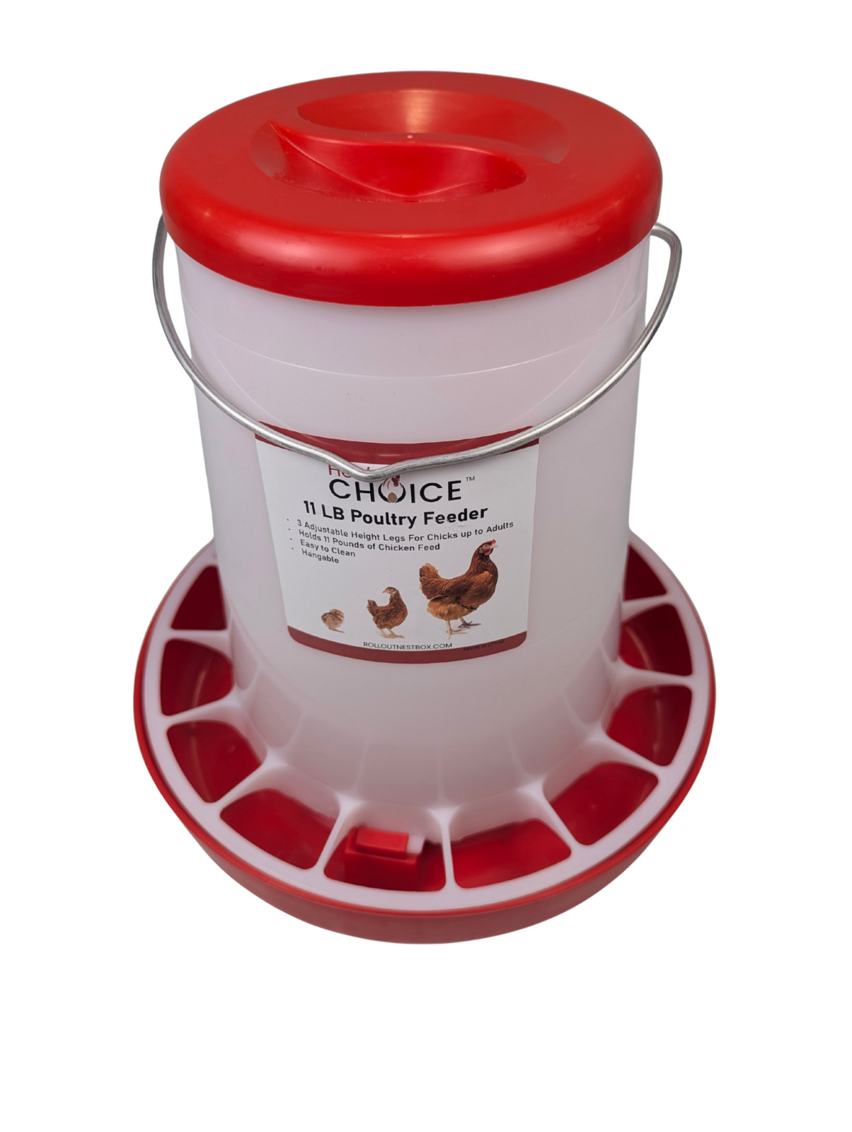 Hen's Choice - 11 LB Poultry Feeder, Twist Lock Base, Adjustable Legs, Hangable