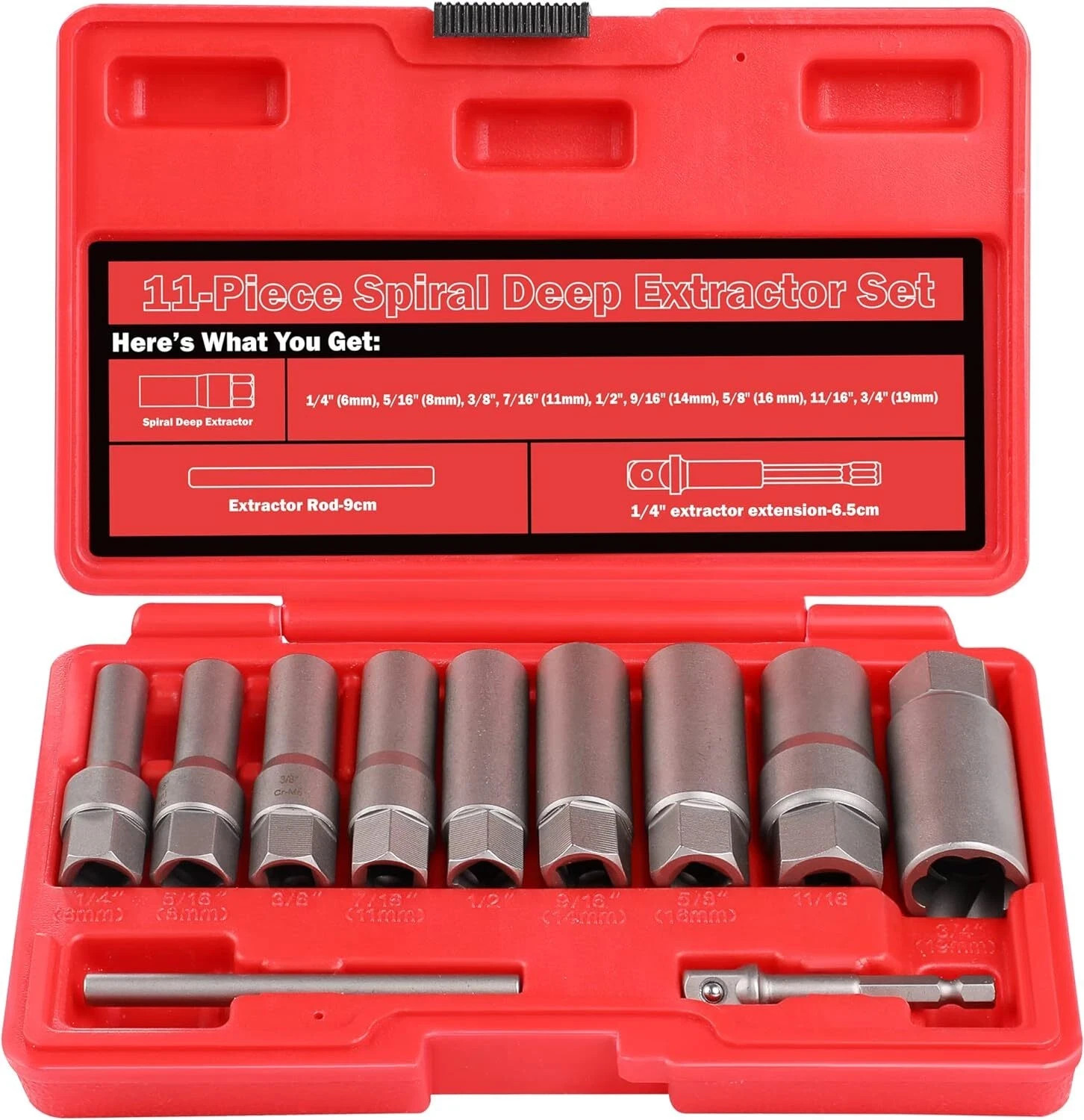 UYECOVE 11-Piece Spiral Type Deep Extractor Set, Stripped Bolt Remover Lug Nu...
