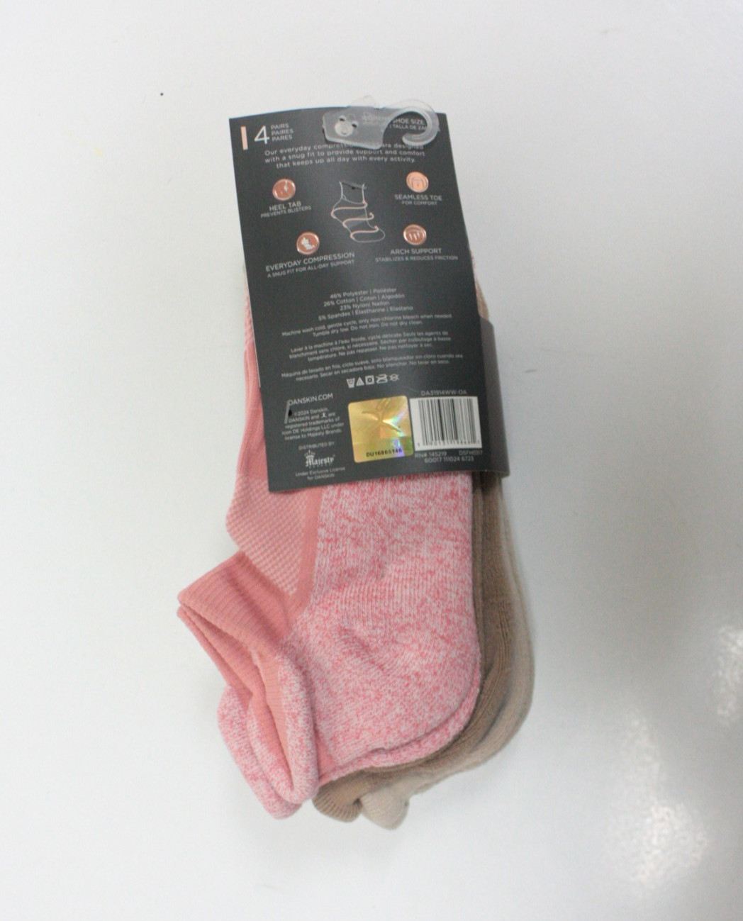 DANSKIN Women's Everyday Compression No Show Socks 4 Pairs Wmns Shoe Size 4-10